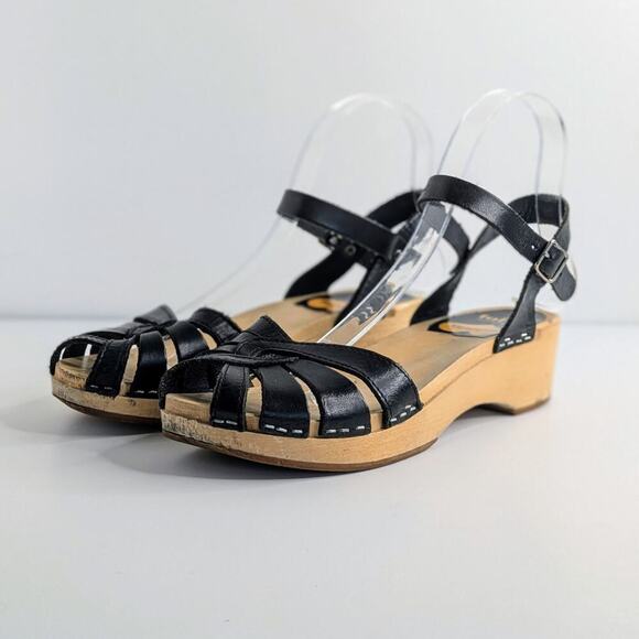 Swedish Hasbeens Shoes Cross Strap Debutant Womens EU 37 Black Leather Sandals - Picture 15 of 16